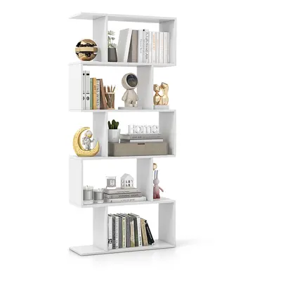 5-tier Bookcase Anti-Toppling S-Shaped Bookshelf Wooden Storage Display Rack