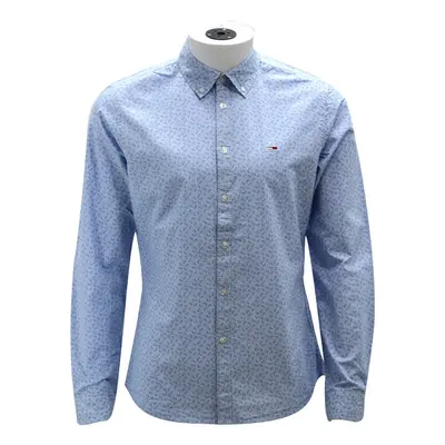 (Sky Blue (Dobby Print), S) TOMMY JEANS Mens Oxford Shirts Party Long Sleeve Formal Top