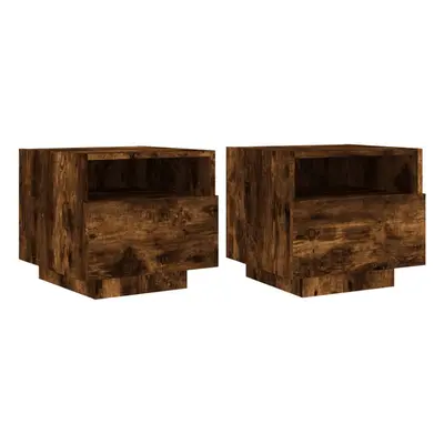 (smoked oak, pcs) vidaXL Bedside Cabinets with LED Lights Nightstand Bed Cabinet Side Table