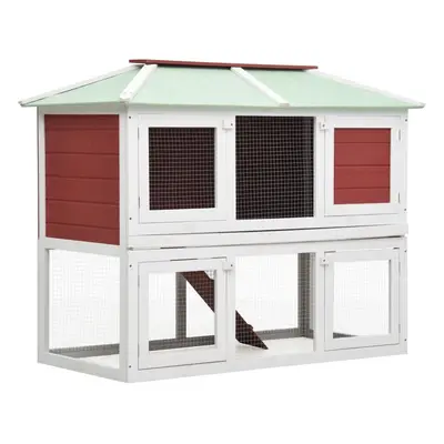 vidaXL Animal Rabbit Cage Double Floor Red Wood Pet Habitat Hutch Carrier