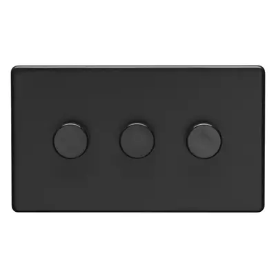 3 Gang Rotary Dimmer Switch Way LED SCREWLESS MATT BLACK Light Dimming Wall