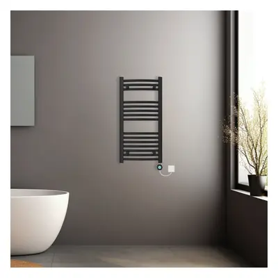 (Black, 800x400mm) Prefilled Electric Heated Towel Rail Radiator Curved Thermo Smart WiFi