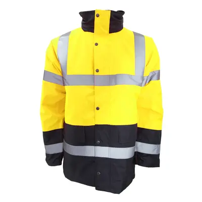 (L, Yellow/Navy) Portwest Mens Hi-Vis Waterproof Contrast Panel Traffic Jacket