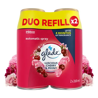 Glade Automatic Air Freshener Refills, Room Spray & Odour Eliminator, Cherry & Peony, Pack of Du