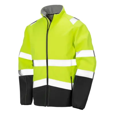 (L, Fluorescent Yellow/Black) Result Safeguard Mens Printable Safety Softshell Jacket