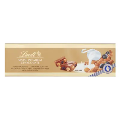 LINDT Milk, Raisin & Hazelnut Gold Bar 300g (Pack of 10)