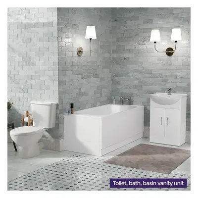 Nes Home White1700mm Straight Bath, Vanity Unit & Close Coupled Toilet