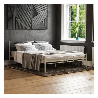 (King Size, White) Dorset Metal Bed Frame Modern Headoard Bedroom