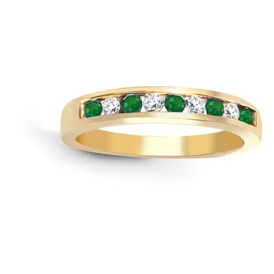 (U) Jewelco London 9ct Yellow Gold Channel Set J SI 0.14ct Diamond and Green 0.26ct Emerald Dain