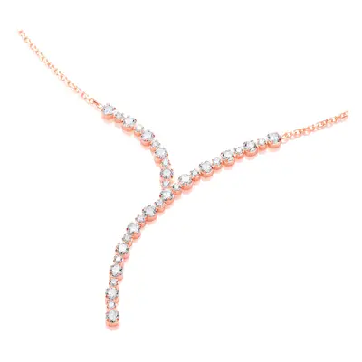 Jewelco London Ladies Rose Gold-Plated Sterling Silver Cubic Zirconia Y Shape Line Eternity Neck