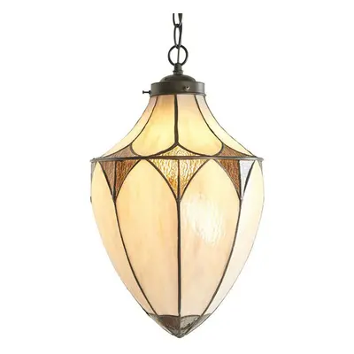 Tiffany Glass Hanging Ceiling Pendant Light Dark Bronze Cream Lamp Shade i00082