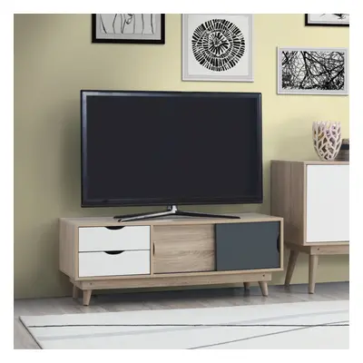 Alford Scandinavian TV Unit Stand 120cm Media Cabinet + Drawers Oak Grey