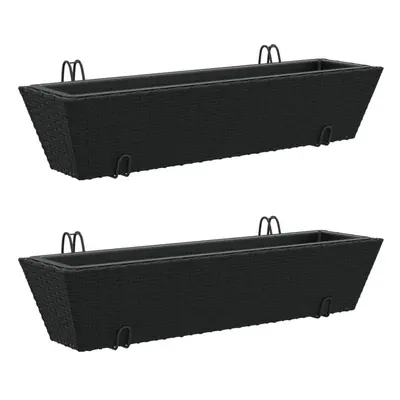 vidaXL Planters with hooks Patio Flower Pot Raised Bed pcs Black Poly Rattan