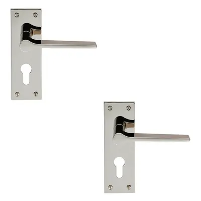 2x PAIR Flat Straight Lever on Slim Euro Lock Backplate x 50mm Nickel