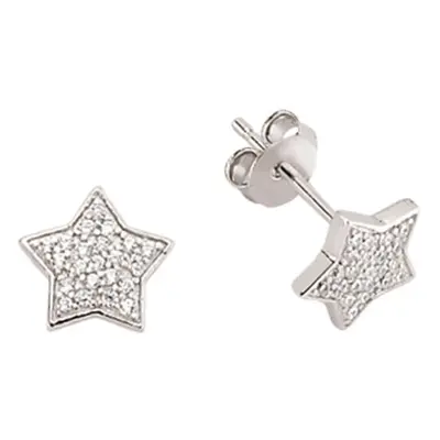 Jewelco London Ladies Sterling Silver Cubic Zirconia Star Stud Earrings - GVE173