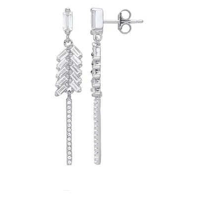 Jewelco London Ladies Sterling Silver Baguette Cubic Zirconia Chandelier Droplets Stud Drop Earr