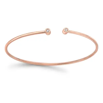 Jewelco London 18ct Rose Gold Diamond Twin Donut Solitaire Torque Bangle Bracelet 1.5mm 5pts - B