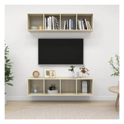 vidaXL 2x Wall Mounted TV Cabinets Sonoma Oak Chipboard Living Room Furniture