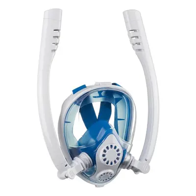 (White+Blue, L/XL) Antifog Double Tube Full Face Snorkel Scuba Diving Mask Swim Breathing Goggle