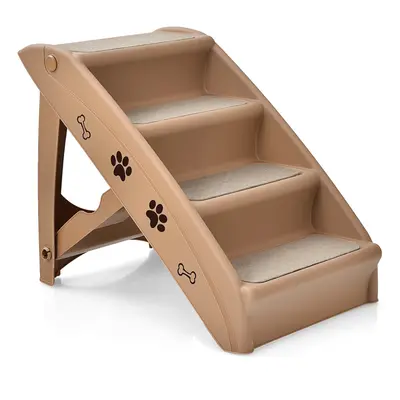 Folding 4-Step Dog Stair Pet Stairs w/ Non-slip Foot Pads & Carpets