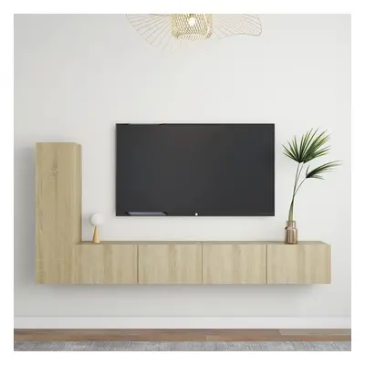 vidaXL TV Cabinet Set Piece Sonoma Oak Chipboard Stand Living Room Furniture