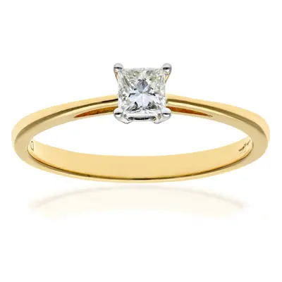 (P) Jewelco London 18ct Yellow Gold Engagement Ring, J/I Certified Diamond, Princess Cut, 0.25ct