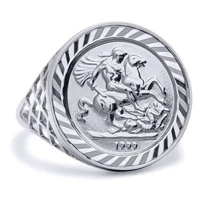 (V) Jewelco London Men's Solid Sterling Silver St George Dragon Slayer Basket Tenth-Krugerrand-S