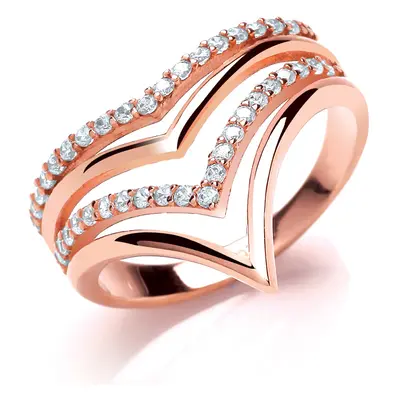 (O) Jewelco London Rose Gold-Plated Sterling Silver Cubic Zirconia Wishbone Ring - GVR729ROSE