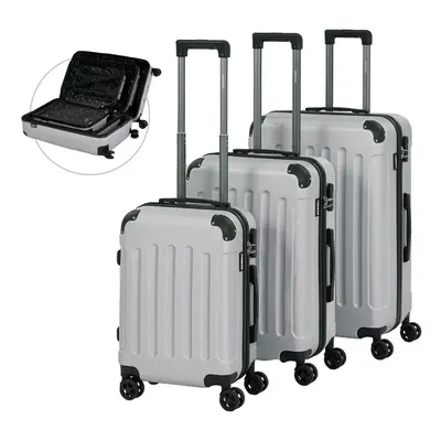 AREBOS Travel Suitcase Set Hard Case Trolley Suitcase Set S-M-L Set Silver