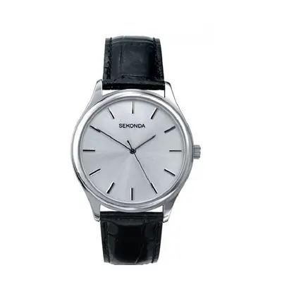 Sekonda Mens Watch Black Leather Strap Silver Dial