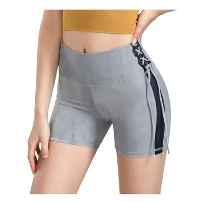 (Light Gray, M) Women High Waist Stretchy Compression Tie Dye Booty Yoga Shorts