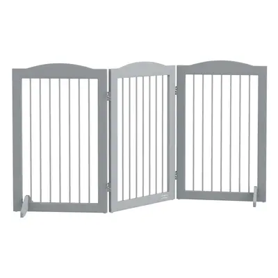 PawHut Foldable Dog Gate, Freestanding Pet Gate with Two Support Feet - Grey