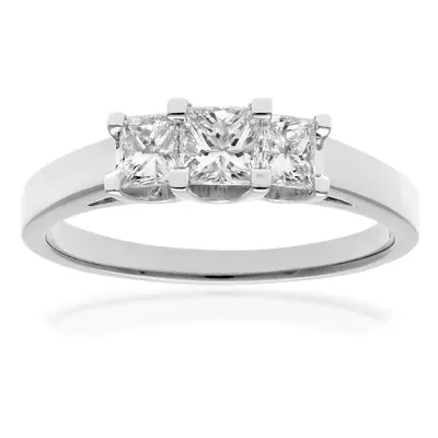 (N) Jewelco London 18ct White Gold Trilogy Ring, J/I Certified Diamonds, Princess Cut, 0.75ct