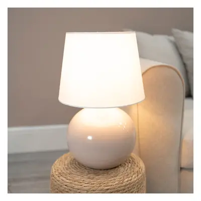 Bosco Stone Ceramic Table Lamp with White Fabric Lamp Shade & LED Bulb