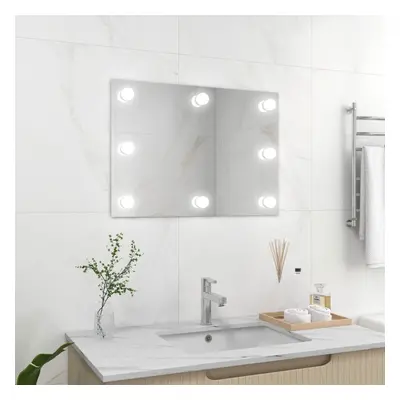 vidaXL Wall Frameless Mirror with LED Lights Rectangular Glass Makeup Mirror