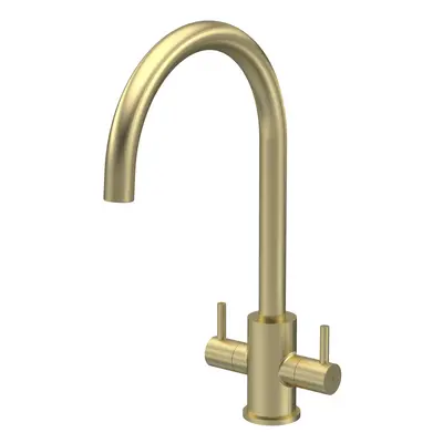 Minimalist Kitchen Mono Mixer Tap with Lever Handles, 436mm - Brushed Brass