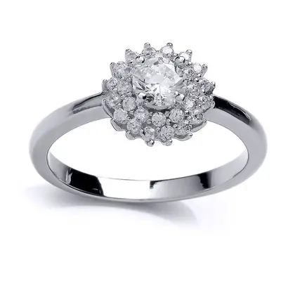 (Q) Jewelco London Ladies Rhodium Plated Sterling Silver Cubic Zirconia Solitaire Engagement Rin