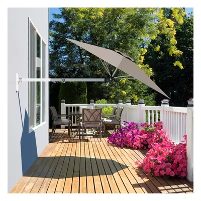 Wall-Mounted Garden Parasol Umbrella w/ Adjustable Poles Tilting Shade