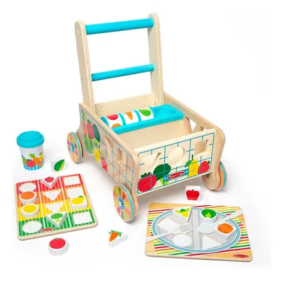 Melissa & Doug Wooden Shape Sorting Grocery Cart Push Toy and Puzzles