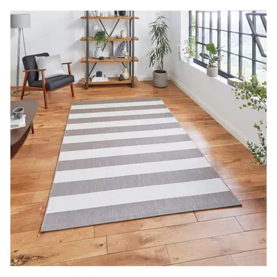 (120x170cm) Santa Monica Indoor Outdoor Stripe Rug in Beige Cream