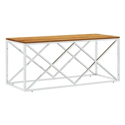 vidaXL Coffee Table End Table Side Table Stainless Steel and Solid Wood Acacia