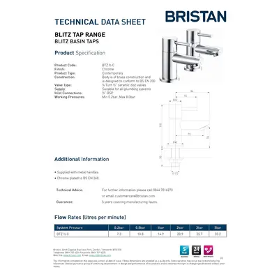 Bristan BTZ 1/2 C Blitz Basin Taps - Chrome