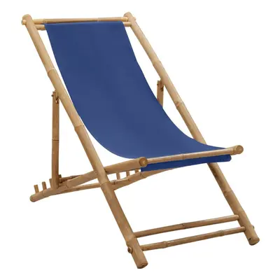 vidaXL Deck Chair Bamboo and Canvas Navy Blue Garden Beach Camp Lounge Seat