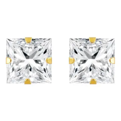 Jewelco London 9ct Yellow Gold White Square Cubic Zirconia Claw Set Solitaire Stud Earrings, 6mm