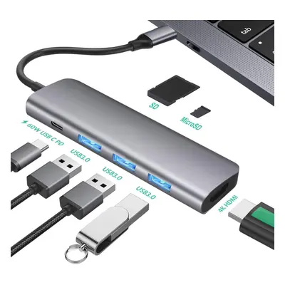 USB C HUB Docking Station Type C to HDMI Adapter Converter With 60W PD Power Delivery USB3.0*3 4