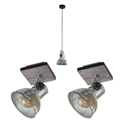 Ceiling Pendant Light & 2x Matching Wall Lights Industrial Raw Steel Lamp Shade