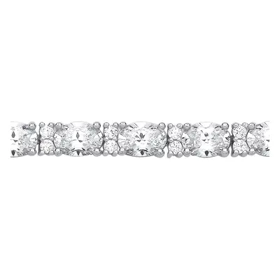 Jewelco London Ladies Sterling Silver Oval CZ Alternating Lil n Large One Two Tennis Bracelet 5m