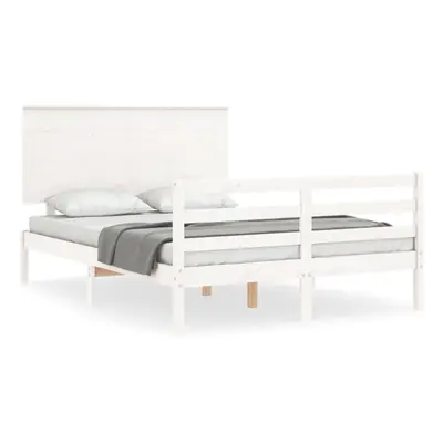 (white, x cm) vidaXL Bed Frame Bed Base Wooden Bed with Headboard White King Size Solid Wood