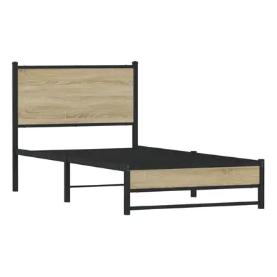 vidaXL Metal Bed Frame with Headboard Bed Sonoma Oak 75x190 cm Small Single