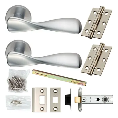 Door Handle & Latch Pack Satin Chrome Smooth Twist Lever Screwless Round Rose